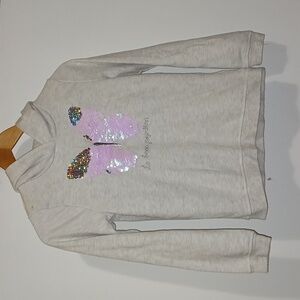 H and M Kids Le beau papillon Girls Gray Butterfly Sequin hoodie Size 8 10Y